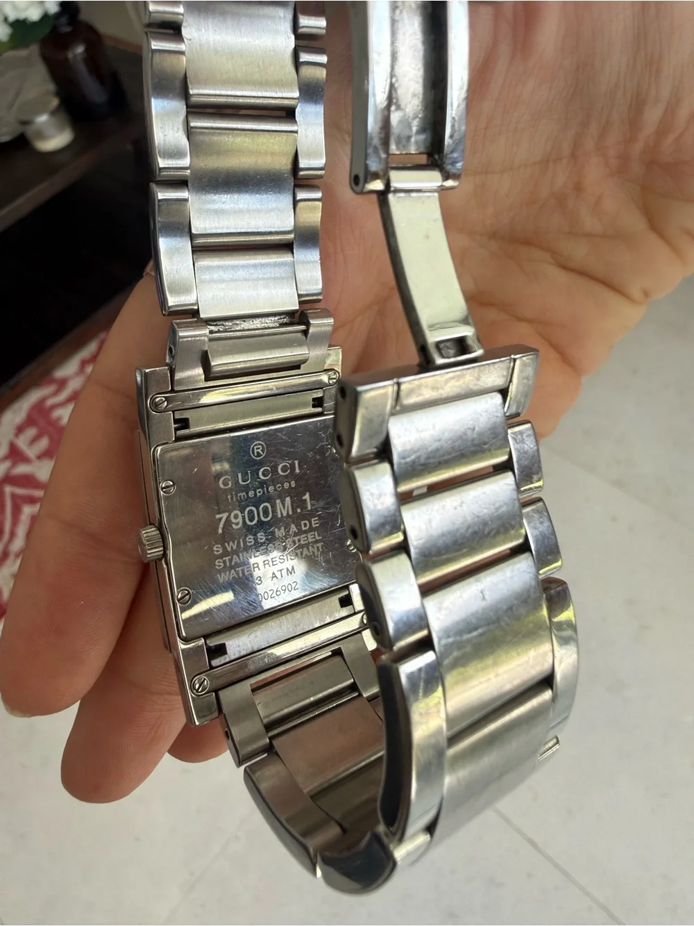 Men's Gucci Silver Stainless Steel Square Dial Bracelet Watch